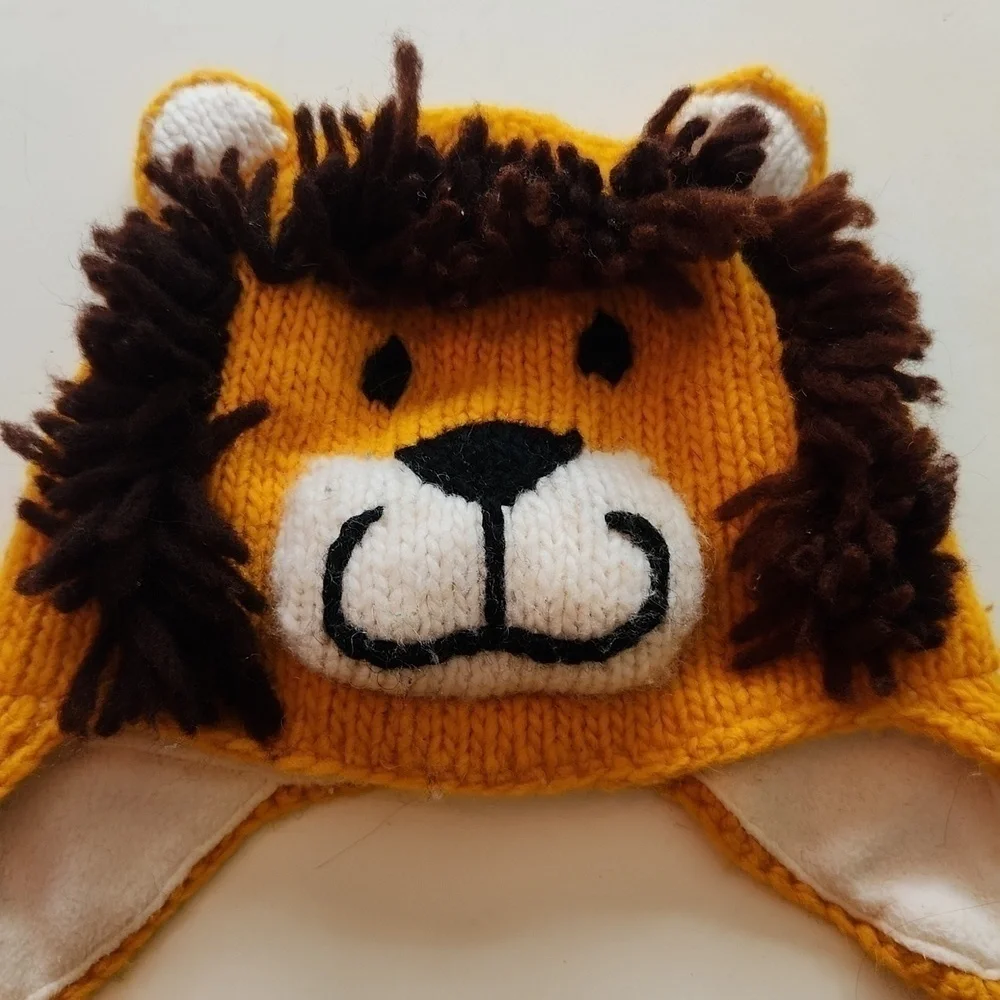 Lion knit crochet beanie hat